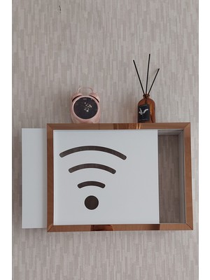 HKM Ticaret Beyaz-Bronz 25 x 35 x 7  cm  Wifi Amblemli Duvara Asılabilir Sigorta ve Modem-Wifi Saklama Kutusu! Saklama Kutusu