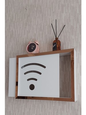 HKM Ticaret Beyaz-Bronz 25 x 35 x 7  cm  Wifi Amblemli Duvara Asılabilir Sigorta ve Modem-Wifi Saklama Kutusu! Saklama Kutusu