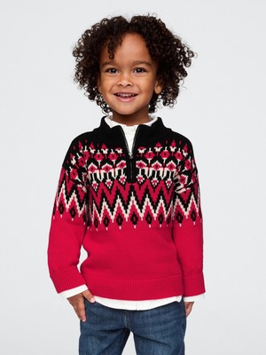 Gap Erkek Bebek Kırmızı Baby & Toddler Fair Isle Yarım Fermuarlı Kazak