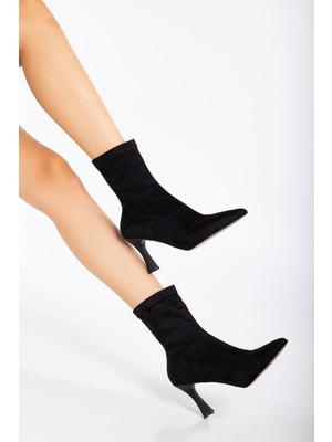 Hayalimdeki Ayakkabı Kadın Siyah Süet Bilekli Orta Boy Topuklu Bot