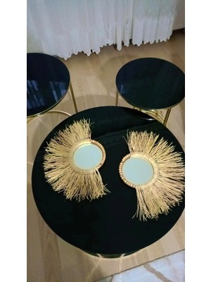 Bohem Dekoratif Üçlü Bohem Ayna Seti Rafya Ayna Hasır Pano Duvar Süsü El Yapımı Ayna Ev Çocuk Bebek