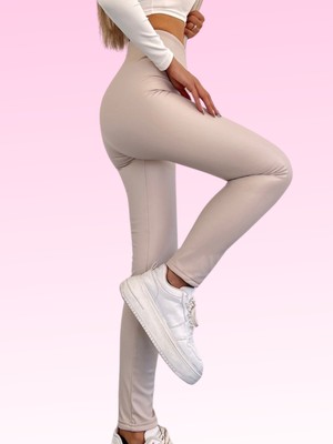 Boom Bester Toparlayıcı Polarlı Kışlık Deri Tayt Taba Belden Kaymaz Yüksek Bel