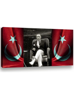 Reklam Ofisi Mustafa Kemal Atatürk,türk Bayrağı, Ay Yıldız Premium Kanvas Tablo