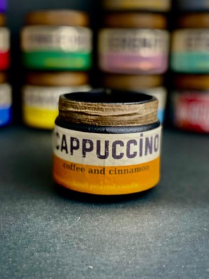 Stworkshop Cappuccino: Özel Tasarım Kavanoz Kahve ve Tarçın Kokulu Mum, 250 gr Doğal Vegan Soya Wax Mumu.