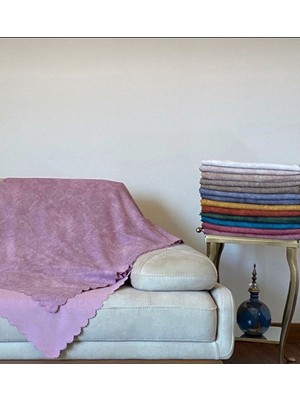 Lila Nubuk Damarlı Çift Taraflı Şönil Çekyat Koltuk Örtüsü Şalı