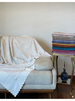 Krem Nubuk Damarlı Çift Taraflı Şönil Çekyat Koltuk Örtüsü Şalı