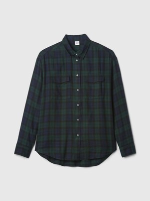 Gap Kadın Koyu Yeşil Ekose Desenli Flannel Big Gömlek