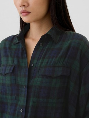 Gap Kadın Koyu Yeşil Ekose Desenli Flannel Big Gömlek