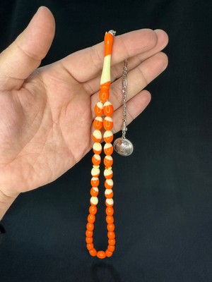 Anemore Collection Turuncu Bilardo Topu Benzetme Toz Kehribar Tesbih Beyzi Kesim 12X8MM T-698