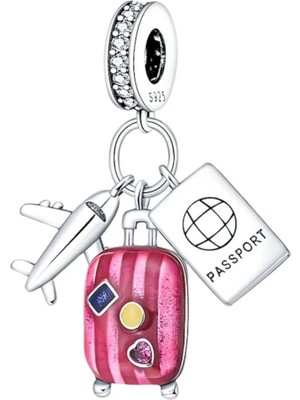 Uçak Pasaport Pembe Valiz Charm