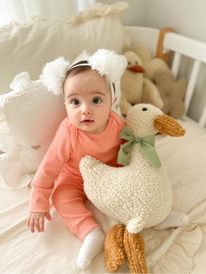 vivimade Minilu Ördek Yastık Çocuk Bebek Uyku Arkadaşı Ekru Peluş Malzemeden El Yapımı