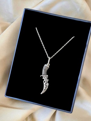 Alaja Silver Hançer Parlak İşlemeli Tasarım 925 Ayar Gümüş Kolye