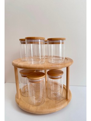 Yeninesilevim 5li 300 ml ve 5li 250 ml Cam Kavanoz ve Iki  Katlı Ahşap Dönen Stand