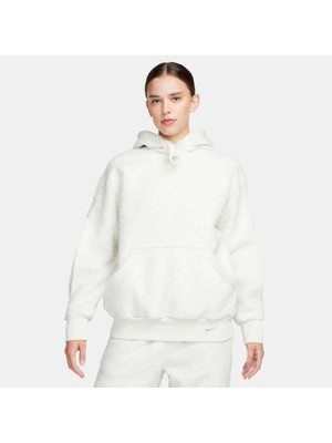 Nike Nsw Collection Sherpa Hoodie Kadın Beyaz  Oversize Bol Kesim Polarlı Sweatshirt FB8783-020