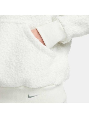 Nike Nsw Collection Sherpa Hoodie Kadın Beyaz  Oversize Bol Kesim Polarlı Sweatshirt FB8783-020