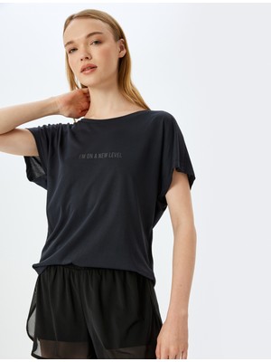 Koton Bisiklet Yaka Kısa Kollu Oversize Baskılı Modal Spor Tişört