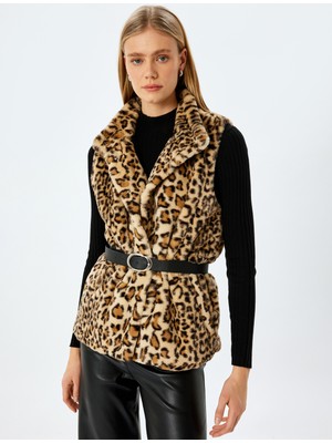 Koton Kolsuz Leopar Desenli Suni Kürk Yelek