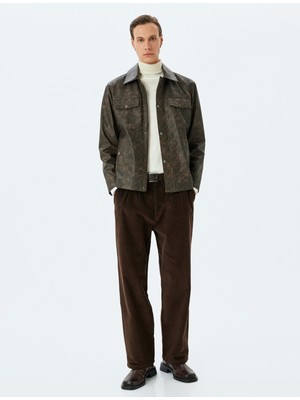 Koton Pamuklu Pile Detaylı Pamuklu Fitilli Kadife Bol Pantolon