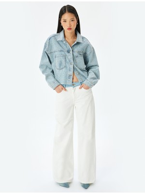 Koton Taş Detaylı Oversize Düğmeli Çift Cepli Kot Ceket