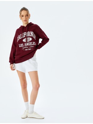 Koton Üç Iplik Şardonlu Uzun Kollu Kolej Baskılı Kapüşonlu Sweatshirt