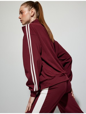 Oversize Spor Sweatshirt Fermuarlı Biyeli Dik Yaka Cep Detaylı Interlok