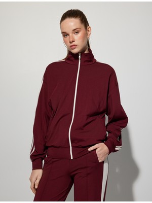 Oversize Spor Sweatshirt Fermuarlı Biyeli Dik Yaka Cep Detaylı Interlok