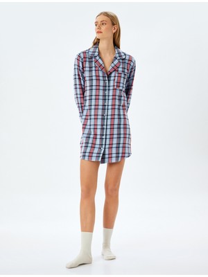 Koton Pamuklu Ekose Rahat Kalıp Uzun Kollu Gömlek Gecelik