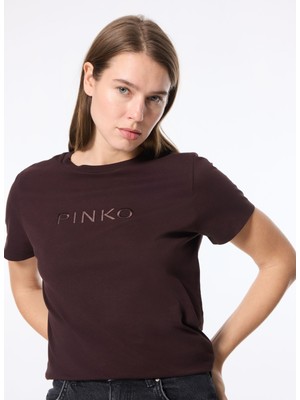 Pinko Yuvarlak Yaka Baskılı Kahve Kadın T-Shirt 101752-A227/M28