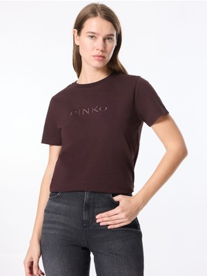 Pinko Yuvarlak Yaka Baskılı Kahve Kadın T-Shirt 101752-A227/M28