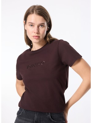 Pinko Yuvarlak Yaka Baskılı Kahve Kadın T-Shirt 101752-A227/M28