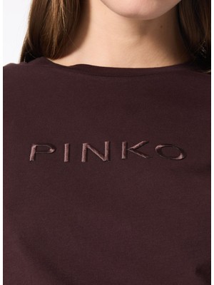 Pinko Yuvarlak Yaka Baskılı Kahve Kadın T-Shirt 101752-A227/M28