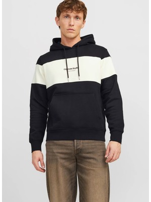 Jack & Jones Kapüşon Yaka Siyah Erkek Sweatshırt Jorvesterbro Block Sweat Hood Styd