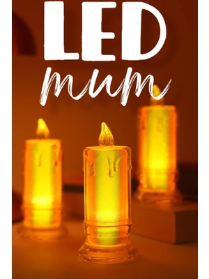 ByKurt 3 Adet LED Mum Simli Tipi Pil Dahil Dumansız Alev Ledli Yapay Dekoratif Mum Işığı Büyük PT423