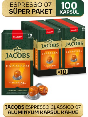 Jacobs Espresso 7 Classico Nespresso Uyumlu Alüminyum Kapsül Kahve 10 Adet X 10 Paket