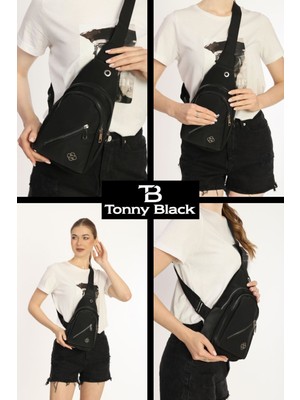 Tonny Black Unisex Çapraz Askılı Çok Gözlü Su Geçirmez Kulaklık USB Çıkışlı Body Bag Omuz ve Göğüs Çantası