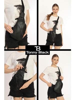 Tonny Black Unisex Yandan Çapraz Askılı Su Geçirmez Kulaklık USB Çıkışlı Çok Gözlü Bodybag Göğüs Omuz Çantası