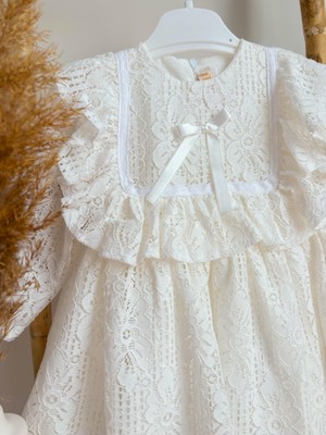 Kız Bebek Kız Çocuk Vintage Uzun Kollu Dantelli Fiyonklu Fırfırlı Parti Düğün Doğum Günü Astarlı Elbise