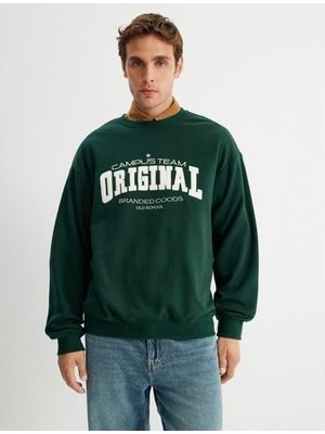 Koton Kolej Baskılı Sweatshirt Bisiklet Yaka Uzun Kollu