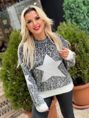 Parlak Taşlı Triko Kadın Kazak Yün Karışımlı