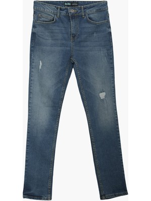 Erkek Yırtık Detay Likralı Skinny Fit Açık Mavi Jean Pantolon