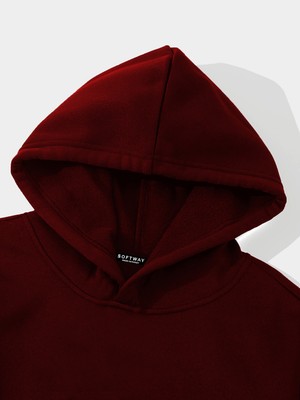 Softway Unisex Basic Düz Renk Kapüşonlu Içi Yumuşak Polarlı Oversize Sweatshirt - Bordo