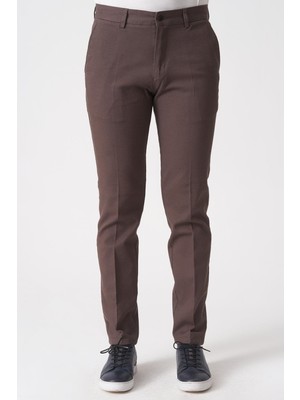 White Stone Kahverengi Slim Fit Pamuklu Chino Pantolon