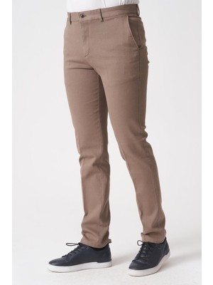White Stone Salvador P1039 Zümrüt Likralı Pamuklu Slim Fit Chino Pantolon Camel