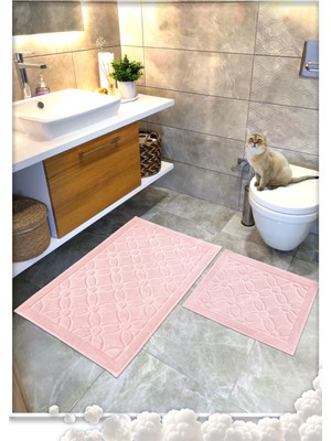 Cotton Crafty Pamuk Dokuma Banyo Paspası, Banyo Halısı Çiçek 2 Li Set 60X100 - 60X50