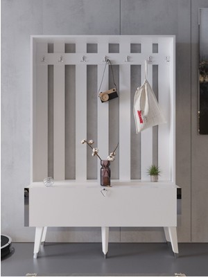 Myniture Home & Living Festival Portmanto - SP1007-1 - Silver Parlak Beyaz