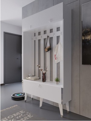 Myniture Home & Living Festival Portmanto - SP1006-1 - Silver Parlak Beyaz