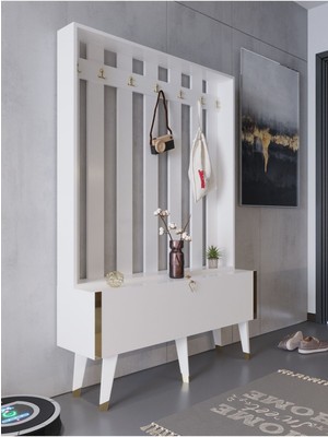 Myniture Home & Living Festival Portmanto - GP1007-1 - Gold Parlak Beyaz