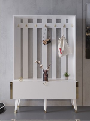 Myniture Home & Living Festival Portmanto - GP1007-1 - Gold Parlak Beyaz