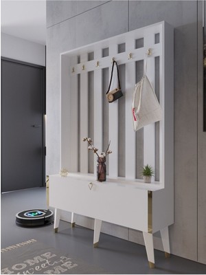 Myniture Home & Living Festival Portmanto - GP1007-1 - Gold Parlak Beyaz