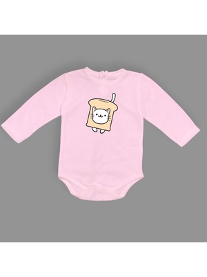 Mnk Baby & Kids Ekmek Kedi Baskılı Bebek Çıtçıtlı Body Uzun Kısa Kolsuz